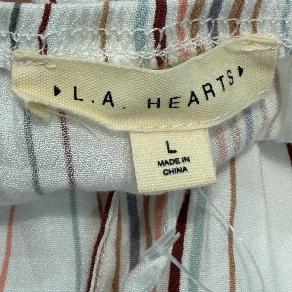 La Hearts Striped Romper in White with Rust, Teal & Lavender - Picture 3 of 4